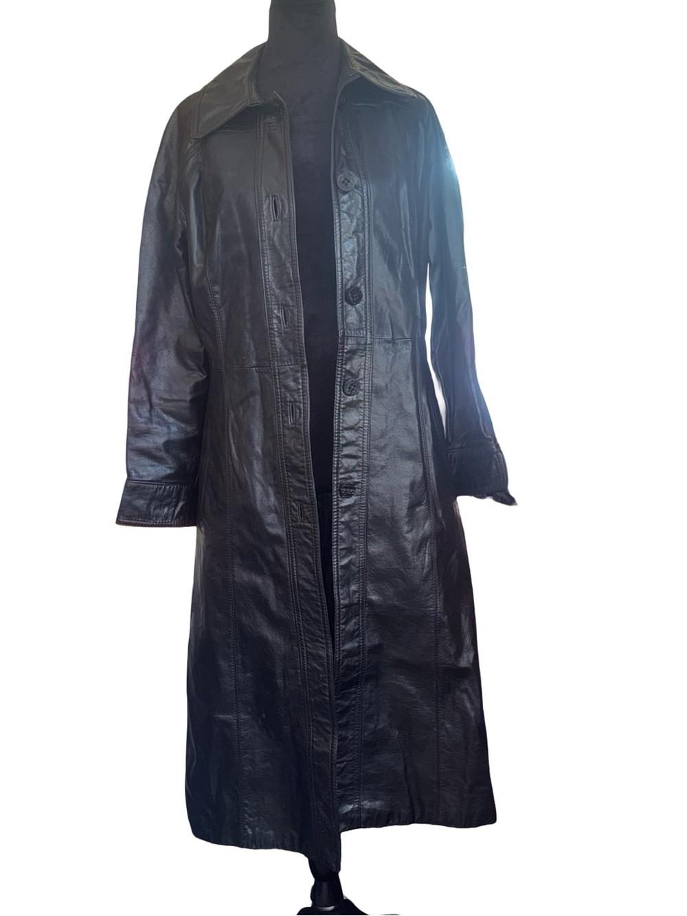Vintage Black Leather Trench Coat: 1990s Avant Garde Overcoat, Size medium /10